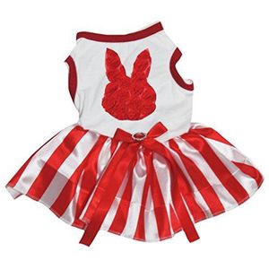 Petitebelle Bloemen Bunny Gezicht Wit Katoen Shirt Tutu Puppy Hond Jurk, X-Small, Red Striped Tutu