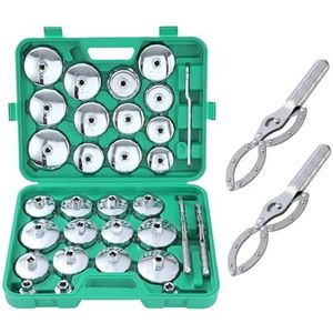 TOPWAY Oliefilter Dopsleutel Cup Type Set 31 Stuks met 2 Handboeien Type Verstelbare Oliefilter Moersleutel & Spanner, 1/2 Inch Hex Drive Roestvrij Staal Voor De Meeste Voertuigen Auto Reparatie