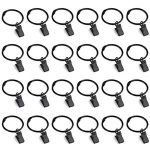 Gordijnringen, gordijnringen, gordijnringen met clip, binnendiameter 35 mm, roestvrij staal, hanging ringclips, metalen klemmen voor gordijnen en gordijnroedes, zwart, 40 stuks