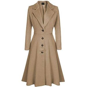 Leader of the Beauty Vrouwen Single Breasted Wol Winter Jas Mid-Lange Mouw Revers Winter Uitloper - beige - S