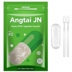 AngtaiJN lege veganistische capsules, lege capsules 2 (100 stuks), lege capsules om te vullen met 2 microlepels, doe-het-zelf capsulehoezen voor de capsulevuller maat 2