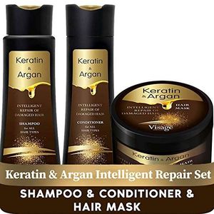 VISAGE Professional haarmasker 500ml + Shampoo 250ml + Conditioner 250ml | Met Arganolie en Keratine | Herstelbehandeling voor droog en beschadigd haar | Hydraterend en voedend | haarmasker droog haar