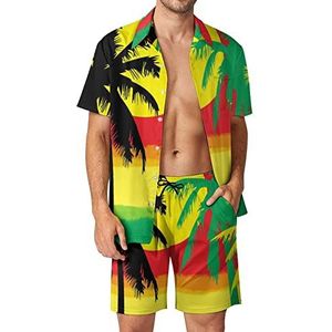 Palmbomen in Jamaica Kleuren Mannen Hawaiiaanse Bijpassende Set 2 Stuk Outfits Button Down Shirts En Shorts Voor Strand Vakantie
