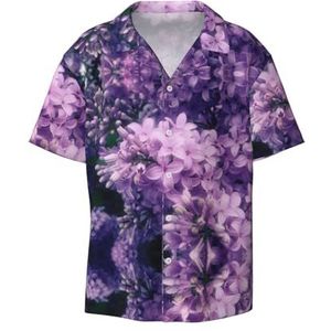 OdDdot Bloeiende paarse bloemenprint herenoverhemden atletisch slim fit korte mouw casual zakelijk overhemd met knopen, Zwart, XXL