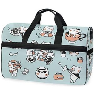 Kattendier Baby Cartoon Sport Zwemmen Gymtas met Schoenen Compartiment Weekender Duffel Reistassen Handtas voor Vrouwen Meisjes Mannen