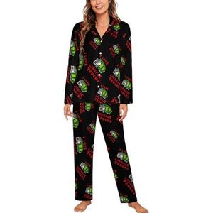 I Love Trash Vuilniswagens Vrouwen Lange Mouw Button Down Nachtkleding Zachte Nachtkleding Lounge Pyjama Set XL
