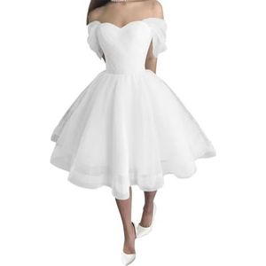 Bruidsmeisjesjurken van tule voor dames, effen prinsessenjurk, baljurk, plooien, cocktailjurk, grote maten, Wit, 32