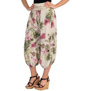 Malito 8938 Aladinbroek voor dames, met bloemenpatroon, harembroek om te dansen, pofbroek om te chillen, vrijetijdsbroek, beige, 34-42