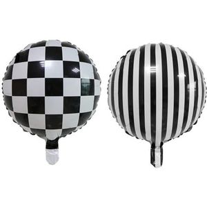 Verjaardagsballon 45 stuks zwart-wit geruit gestreepte ronde aluminiumfolieballonnen bruiloft decoratie verjaardag ballonnen - C