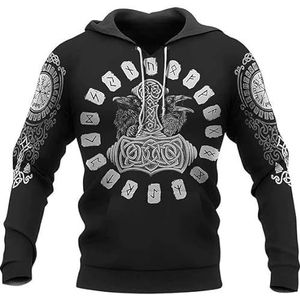 Mannen Viking Totem 3D Print Lange Mouw Hoodies Pullover Sweatshirt Viking Dames T-Shirt, Unisex Hoodie matching paar hoodies (Color : Color, Size : XXL)