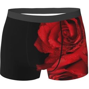 ZJYAGZX Rode Rose Print Heren Boxer Slips Trunks Ondergoed Vochtafvoerend Heren Ondergoed Ademend, Zwart, S