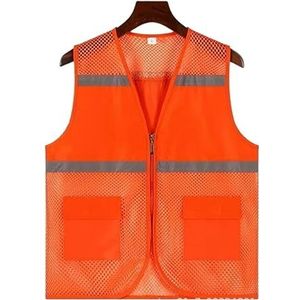 Fluorescerend Vest Reflecterende Mesh-beveiliging Hoge Zichtbaarheid Met Zakken Rits, Voor Vrijwilligers Veiligheidsvest Voor Bouwvakkers Reflecterend Harnas (Color : Orange, Size : XXL)