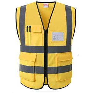 Fluorescerend Vest Reflecterende veiligheidsvest, hoge zichtbaarheid reflecterende vest, for nachtlopen, buitenlopen, fietsen, bouwen Reflecterend Harnas (Color : Yellow, Size : Large)