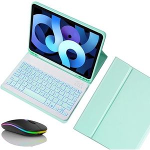 Toetsenbordhoes voor Samsung Galaxy Tab S10 Plus/S9FE PLUS/S9 Plus 12.4'', Magnetisch Afneembaar Draadloos Achtergrondverlichting Toetsenbord met Bluetooth Muis,Groen