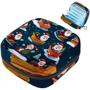 MUOOUM Opbergtas voor maandverband, kerstman slee patroon menstruatiecup zakje, draagbare maandverband opbergzakken vrouwelijke menstruatie eerste menstruatie tas voor tienermeisjes vrouwen dames