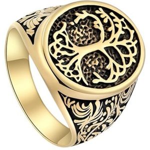 Yggdrasil Ring Voor Mannen Vrouwen - Noorse Mythologie Viking RVS Levensboom Signet Ring - Handgemaakte Vergulde Gepolijste Heavy Metal Pagan Amulet Ring Sieraden (Color : Gold, Size : 12)