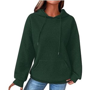 beetleNew Hoodies voor Vrouwen UK Sale Mode Wafel Hooded Sweatshirt voor Vrouwen Winter Dames Casual Losse Warme Knusse Trui met Kangoeroe Pocket, Leger Green-a, S