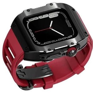 dayeer 316L roestvrijstalen kastband met vlinderclip modkit voor Apple Watch Ultra2 49 mm metalen deksel Fluorrubber band voor iwatch ultra (Color : Red, Size : For 49mm)