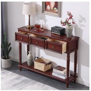 Vickyliou Entrance Tafel, bijzettafel van massief hout, lange decoratieve tafel voor hal, woonkamer, consoletafel met opslag, bruin