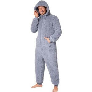 CityComfort Onesie voor volwassenen voor mannen en tieners - gezellige nachtkleding pluizige fleece onesie met capuchon voor mannen M-3XL loungewear - geschenken voor hem, Grijs, M