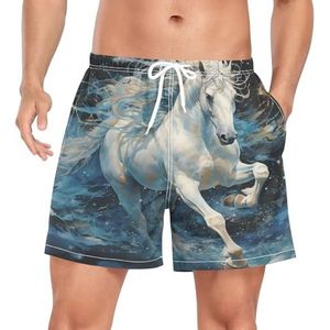 Space Wild Horse Animal Zwembroek voor heren, sneldrogend, met zakken, Leuke mode, S