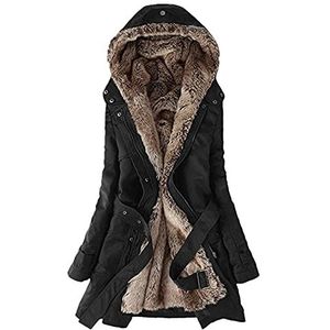 Dames voering mantel warme parka jas dames winter warme dikke lange jas met capuchon jas winter oversize jas met capuchon vrouwen jas faux bont outwear winter trench coat, zwart, Small, Retro