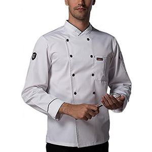 YWUANNMGAZ Heren chef-kokjas met lange mouwen, kookjas, double-breasted catering jassen fornuis restaurant uniformen met knoppen (kleur: wit, maat: C (XL))