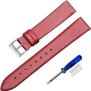 Stijlvolle en elegante horlogebanden for mannen en vrouwen, 12 mm-22 mm felgekleurde effen geweven lederen horlogebanden met gepolijste pingesp en installatiegereedschap (Color : Red silver, Size :
