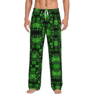 OKFSTY St Patricks Day Leaves Herenpyjamabroek, Pyjama Polyester Broek Voor Mannen Zachte Lange Lounge Pj Slaapbroek Met Zakken, Wit, S