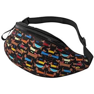 I Love My Dog Teckels bedrukte heuptasje, heuptaspakket voor mannen en vrouwen, heupheuptas met verstelbare riem voor casual reizen wandelen, Zwart, One Size