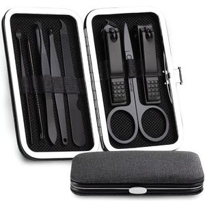 Kleine manicure set voor dames en heren, perfect voor voet en vingernagels, professionele nagelverzorgingsset in stoffen etui, perfect voor vrouwen en mannen, zwart