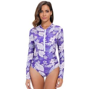 Elaineeu Womens Rash Guard Vrouwen Een Stuk Badpak Badpak Rits Surfen UPF 50+ Rash Guard, Paars, XXL