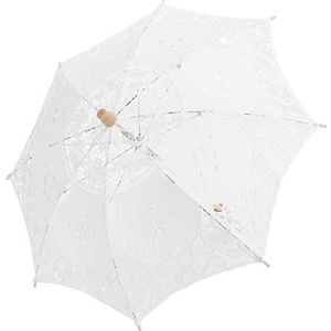 Kleine Kanten Paraplu, Parasol Vintage Bruiloft Bruids Paraplu Handvat Decoratie voor Foto Kostuum Feestartikelen(L-wit)