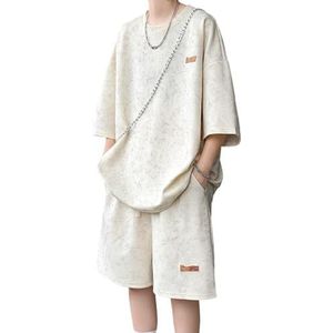 Anybird Heren Korte Sets 2-delige Korte Mouw Crewneck Zomer T Shirt En Shorts Trainingspak Sets,Wit,3XL