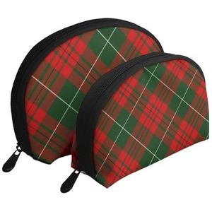 Make-uptas, cosmetische reistas 2 stuks draagbare clutch zakje set zakje organizer kerst Schotse tartan, zoals afgebeeld, Eén maat