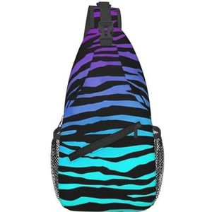 Azure Crossbody-tassen voor dames en heren, geschikt voor sport, hardlopen, reizen, outdoor, heren en dames, Paars Blauw Groen Camouflage Zebra Strepen, Eén maat, Retro