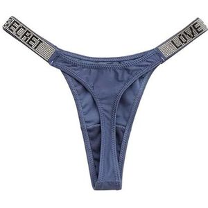 1 Stks Sexy Dames String Slipje Kristal Strass Brief Ondergoed Fitness Gym String Mode Laagbouw Heuplift String Meisje Push Up Lingerie, Blauw, M