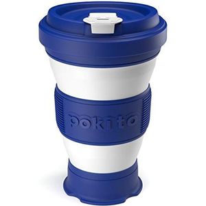 Pokito Drinkbeker voor koffie en andere dranken, opvouwbare beker/koffiemok om mee te nemen met deksel voor onderweg, auto, outdoor, camping, robuust, herbruikbaar, lekvrij, blauw