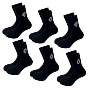 Lotto 12 paar uniseks tennissokken van ademend, zacht katoen, Oeko-Tex gecertificeerd, zwart, 39-42 EU