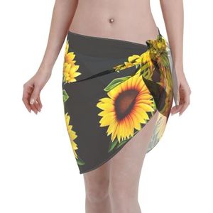 Zomer zonnebloem print elegante strand wrap, bikini cover-up, badmode jurk, voor vrouwen, perfect voor zwembad en resort zwart, Zwart, one size