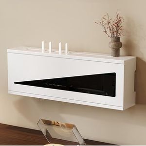 XCLOOZGL Houten Router Opslagdoos Groot Modern Stijl Kabelbeheer Zwarte Routerplank Wifi Router Opbergdoos Wandmontage of Bureau Modemorganizer Voor Thuis En Kantoor,Whitea,40X11X21CM
