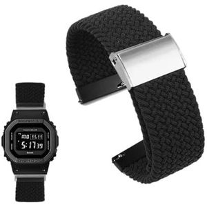 Hoge elastische nylon horlogeband geschikt for Casio DW5600 GW-5000 GW-M5610 GA2100 GA-2100 DW-5600 GM2100 Mode stoffen horlogeband armband (Color : Black, Size : 16mm)