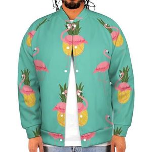 Kleurrijke Roze Flamingo En Ananas Grappige Mannen Baseball Jacket Gedrukt Jas Zachte Sweatshirt Voor Lente Herfst