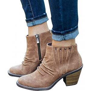 Dames Enkellaarsjes Mode Leren Korte Laarzen Lage Hak Casual Enkellaarsjes Casual Schoenen Pantoffels (Color : Brown, Size : 39.5 EU)