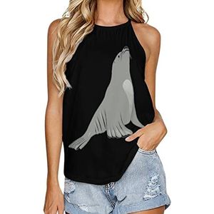 Sea Lion Tanktop voor dames, zomer, mouwloos, T-shirts, halter, casual vest, blouse, print, T-shirt, S