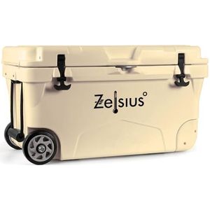 Zelsius Koelbox 50 liter met wielen, beige, koelbox, ideaal voor auto, camping, vakantie, vissen, vrije tijd, outdoor, thermobox voor warm en koud