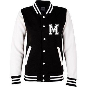 Ezyshirt® Collegejas met wensnummer, voor dames, heren en kinderen, dames/zwart/wit/wit., M