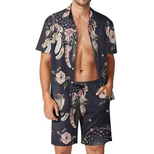Aquarel Etnische Boho Bloemenpatroon Mannen Hawaiiaanse Bijpassende Set 2-delige Outfits Button Down Shirts En Shorts Voor Strand Vakantie