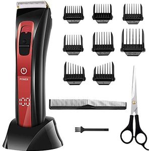 Tondeuse voor heren, professioneel, elektrisch, draadloos, lemmet van keramiek en titanium, verstelbaar, met 8 opzetstukken, 33 mAh