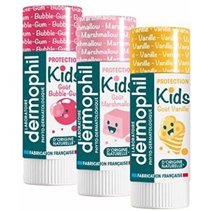 Dermophil Dermokid's Lippenstift – nieuwe geurstoffen – vanille * marshmallow * bubbelgum – 3 sticks à 4 g